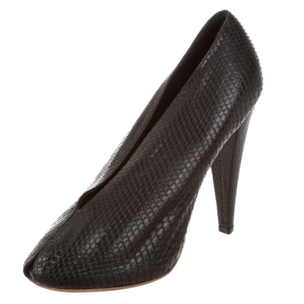 CÉLINE SNAKESKIN PEEP-TOE BOOTIES - Picture 2 of 6