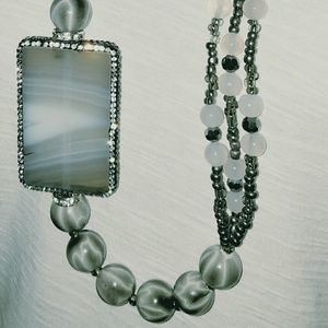 Agate Stone Square Necklace Set