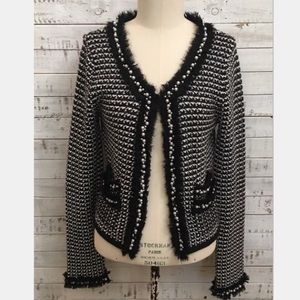 White House Black Market sweater jacket pearl trim