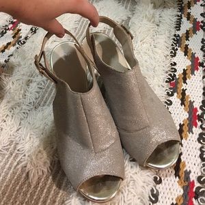 metallic suede heeled mules