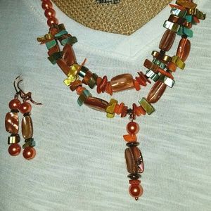 Orange Glass and Mother of Pearl Necklace