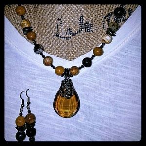 Petrified Palmwood Beaded Necklace Set