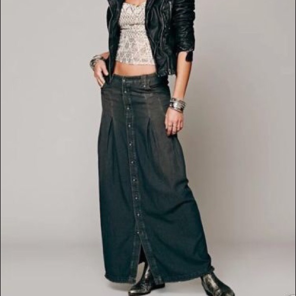 free people denim maxi skirt