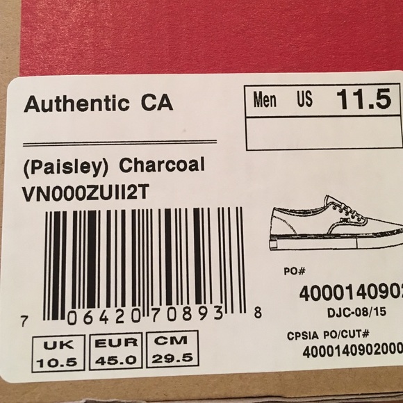 Vans Authentic CA Paisley Charcoal Men's Sneakers - Picture 3 of 3