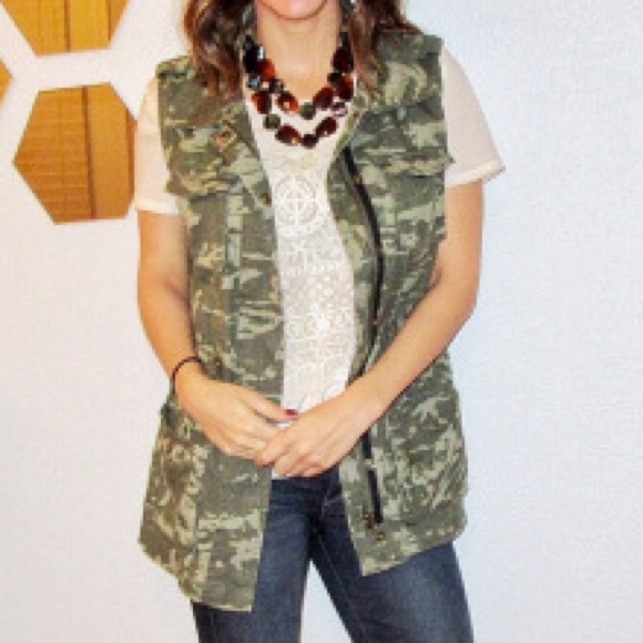 Decree Jackets & Blazers - Embellished Camo Vest