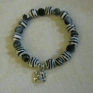Black white skull Charm Elastic Bracelet