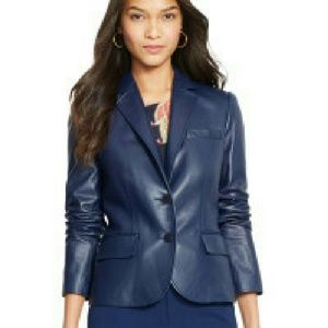 Ralph lauren navy blue leather blazer