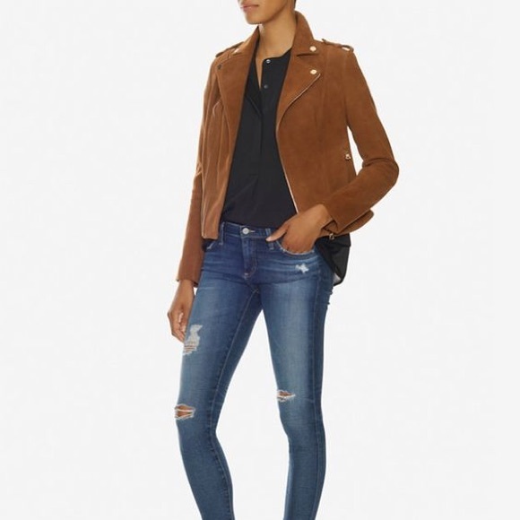 Intermix Moto Leather Jacket in Suede - Picture 2 of 3