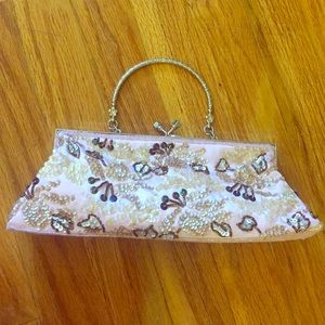 Beautiful beaded pink flowered evening bag