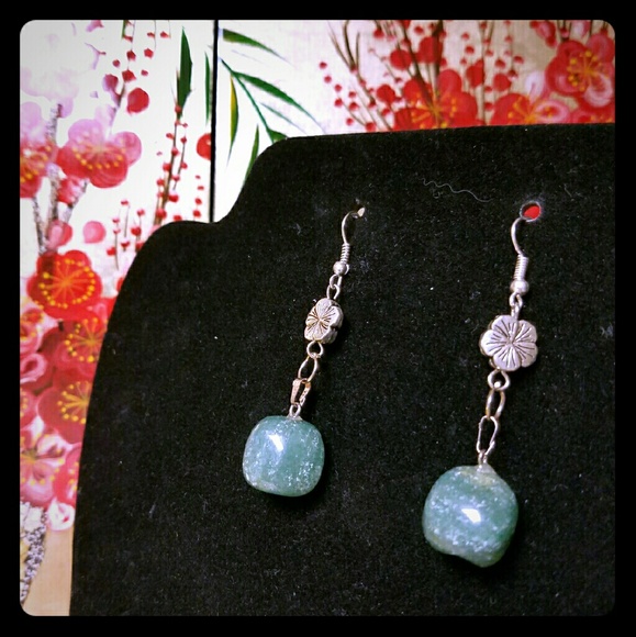 Green & White Stone Drop Earrings