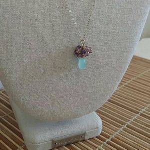 Gemstone cluster necklace Gold fill chain Amethyst