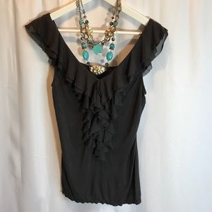 Express Tops - Express Charcoal Gray Sleeveless Ruffle Blouse S Express Tops - Express Charcoal Gray Sleeveless Ruffle Blouse S
