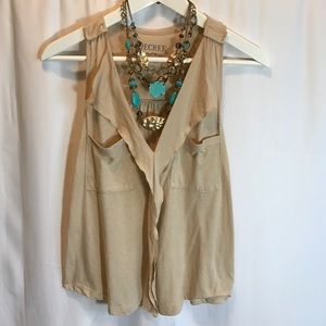 Decree Tops - Decree Shimmery Gold Beige Ruffle Blouse Small Decree Tops - Decree Shimmery Gold Beige Ruffle Blouse Small