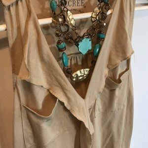 Decree Tops - Decree Shimmery Gold Beige Ruffle Blouse Small Decree Tops - Decree Shimmery Gold Beige Ruffle Blouse Small