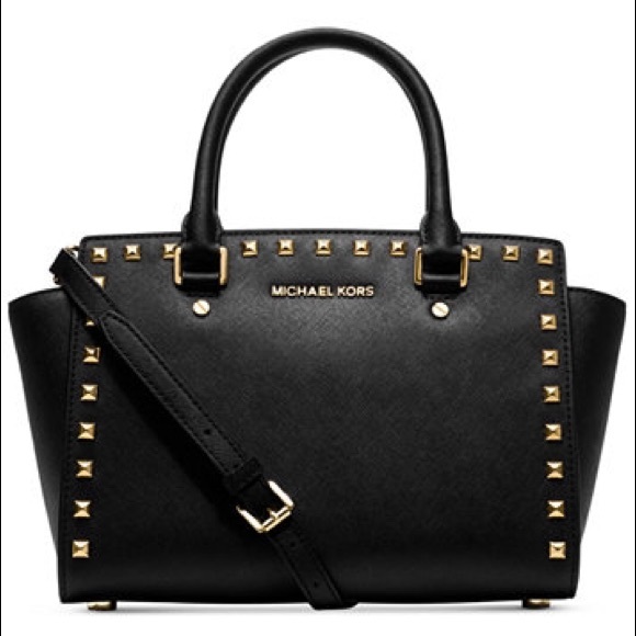 Michael Kors Bags Large Black Michael Kors Selma Purse Wgold Studs