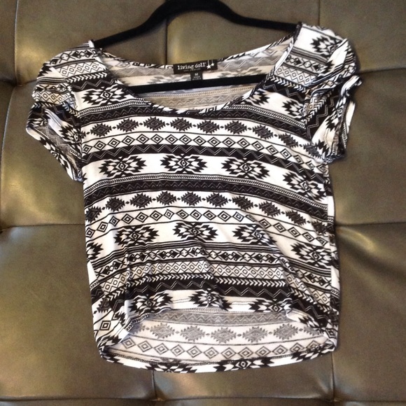 Living Doll Tops - Black and white Aztec print crop top.