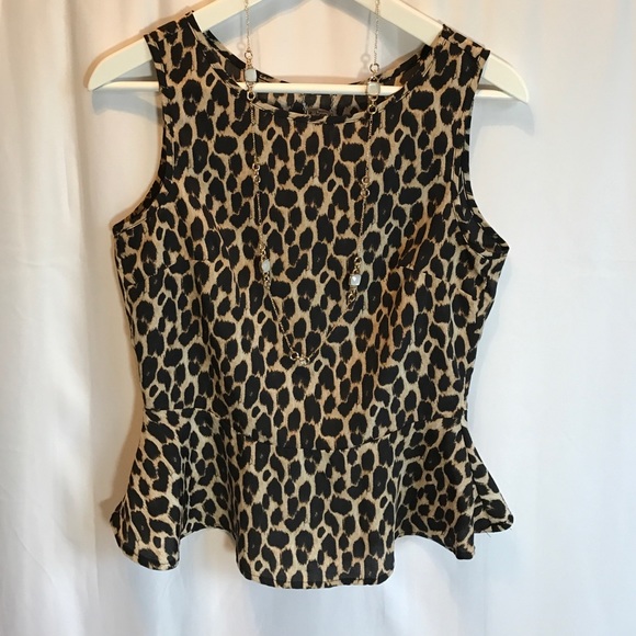 Ali & Kris Tops - Ali & Kris Black and Tan leopard print peplum top Ali & Kris Tops - Ali & Kris Black and Tan leopard print peplum top