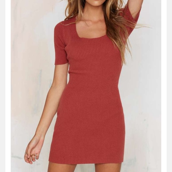 Nasty Gal: Ribbed Sweater Dress - Rust (red)
