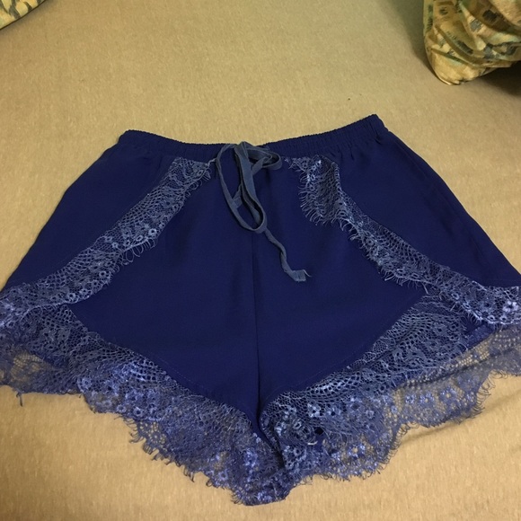 Royal Blue Lace Drawstring Shorts - Picture 1 of 2
