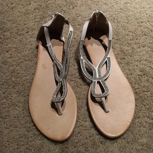 White sparkly t-strap sandals size 9-9.5