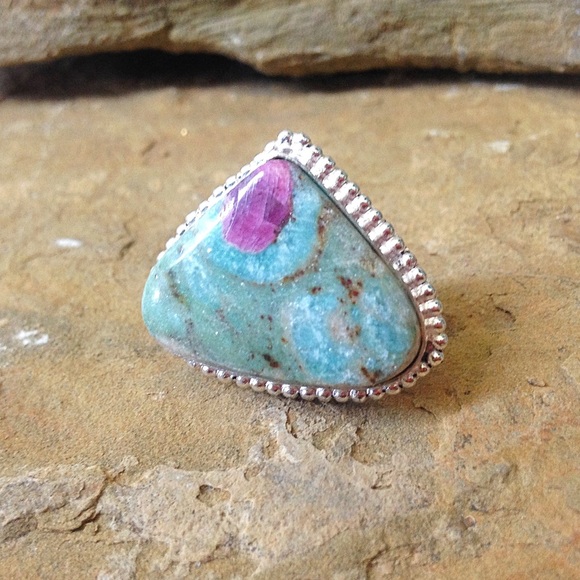 Jewelry - Ruby and fushite sterling silver filled boho ring