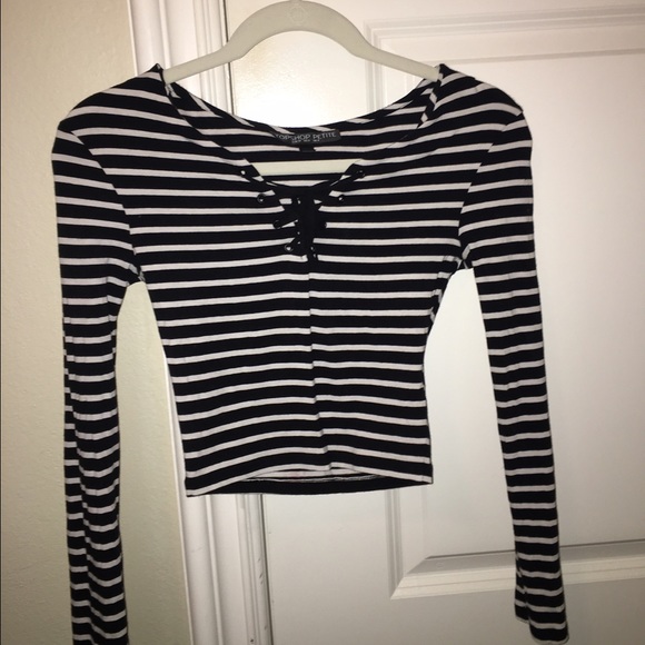 Topshop Petite Lace up Black & White Croptop