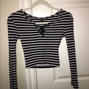 Topshop Petite Lace up Black & White Croptop