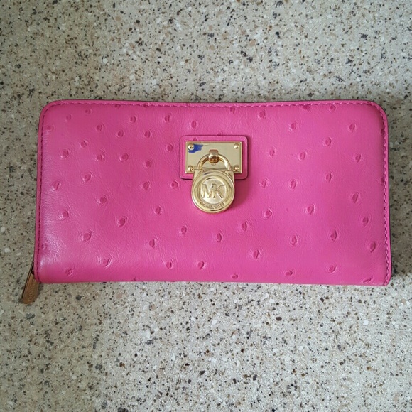 MK Pink Ostrich skin Leather Wallet - Never Used