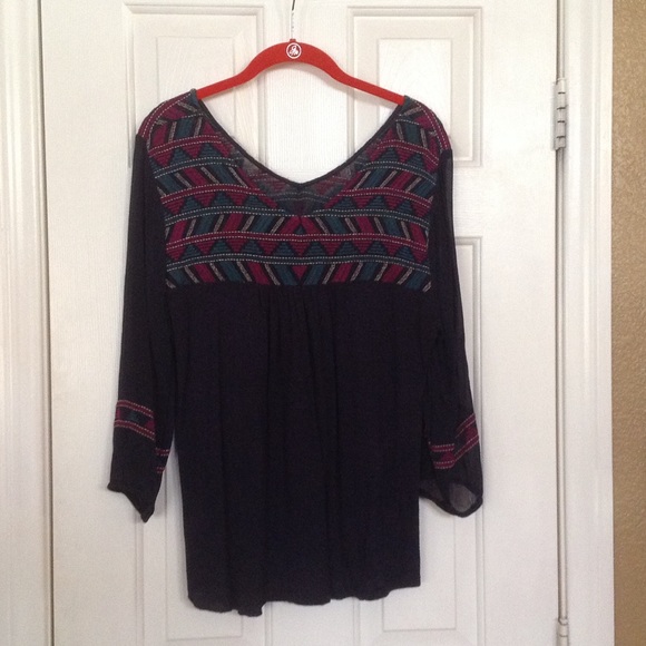 Lucky brand blue lace embellished blouse size L