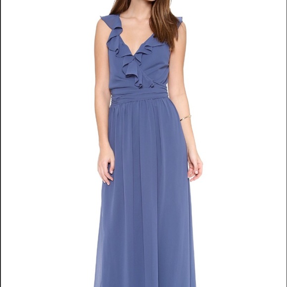 Joanna August Lacey ruffle wrap dress in blue moon