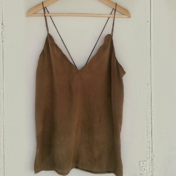 Free People Satin Deep V Scalloped Neck Cami