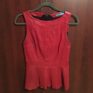Alice + Olivia Red Leather & Black Mesh Tank XS