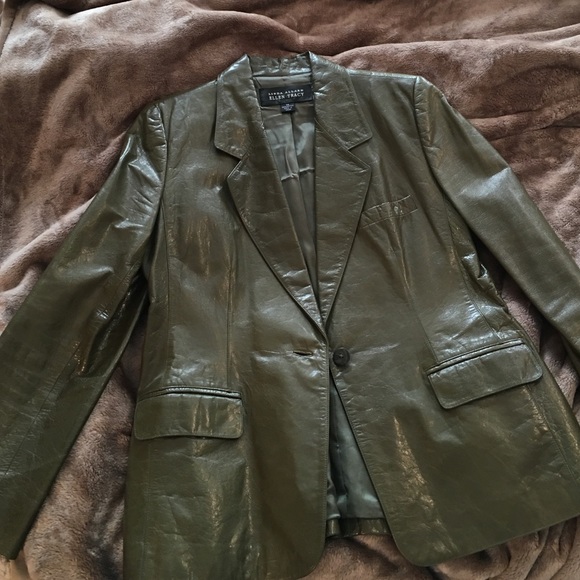 Glossed olive leather blazer