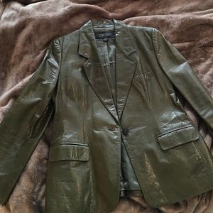 Glossed olive leather blazer