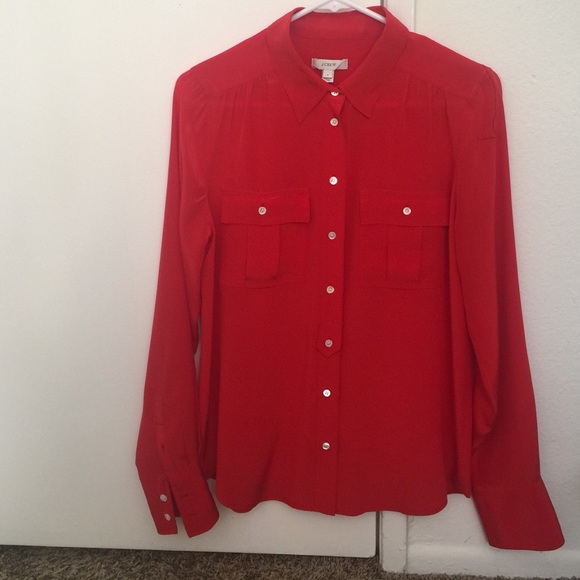 J. Crew red silk blouse