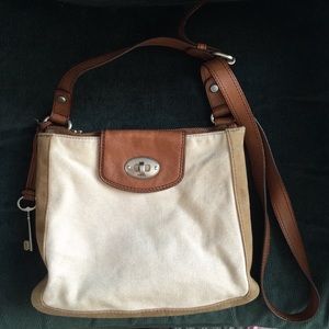 Fossil canvas/leather crossbody purse
