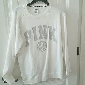 White PINK crew neck sweater