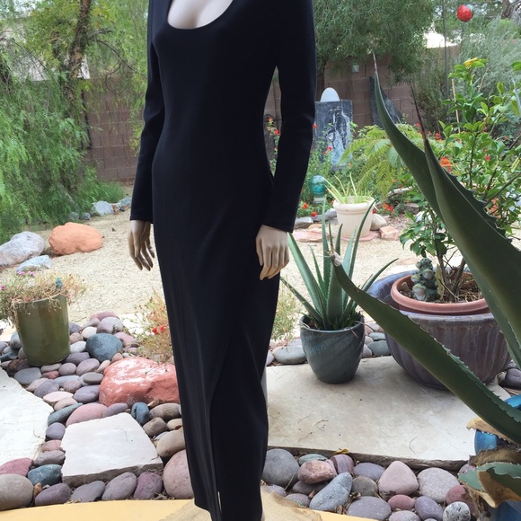 Long Sleeve Black Scoop Neck Gown