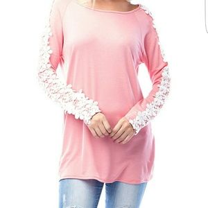 Coral and lace top