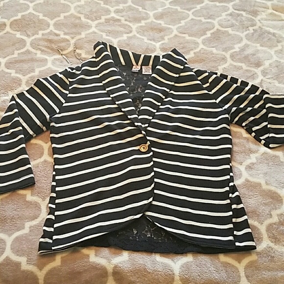 Black and white striped blazer size M & earings