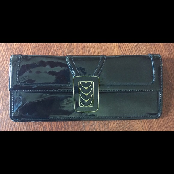Cole Haan Patent Black Leather Clutch.  Photo use