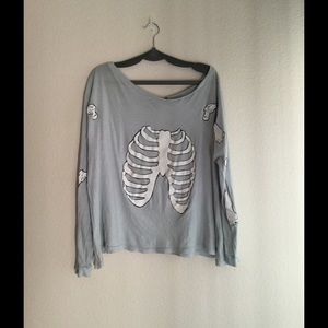 Wildfox Long Sleeve Skeleton Tee Light Blue