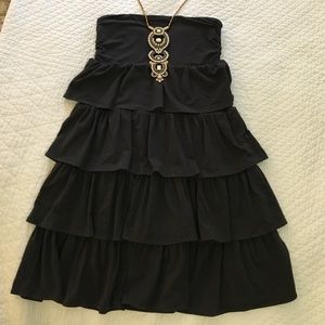 J.CREW TIERED RUFFLE DRESS CHARCOAL GRAY
