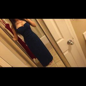 Elegant dark blue, sparkly dress.