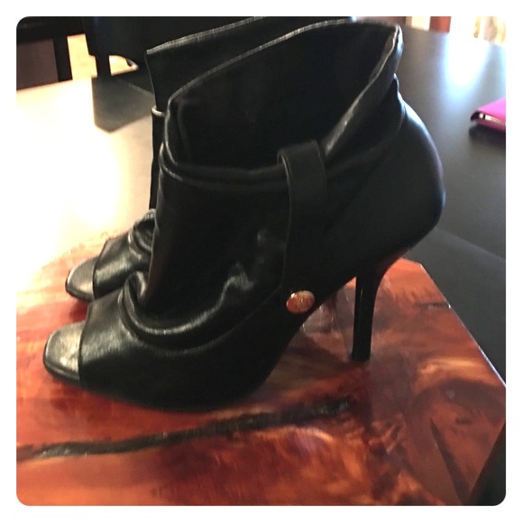 Black open toe heeled booties