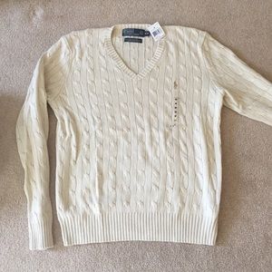 Polo Silk V-neck Cable Sweater, Men's size M.