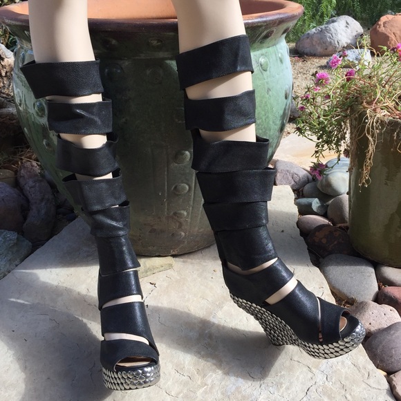 Black Leather Gladiator Sandal Boots