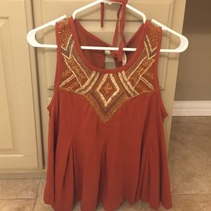 Free People Burnt Orange Top with Lace Detail