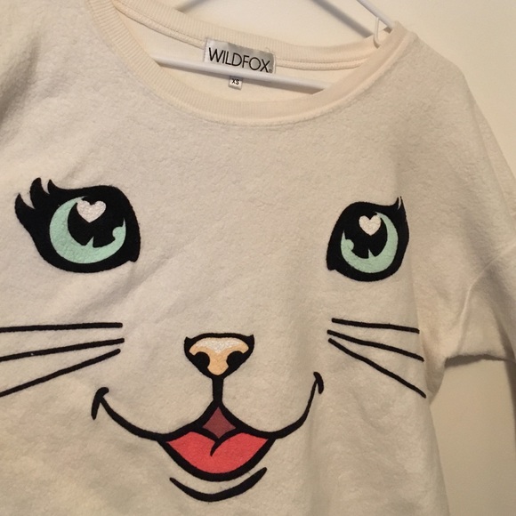 WILDFOX Kitty Happy Cat face sweater pullover