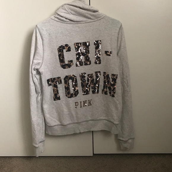 Pink hoodie with Chi Town sequins on back.